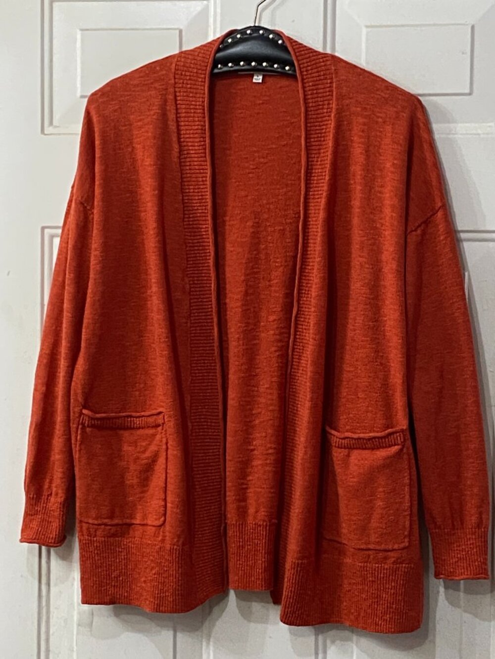 Madewell Sz S Open Cardigan Sweater Orange Long Sleeve Front Pockets